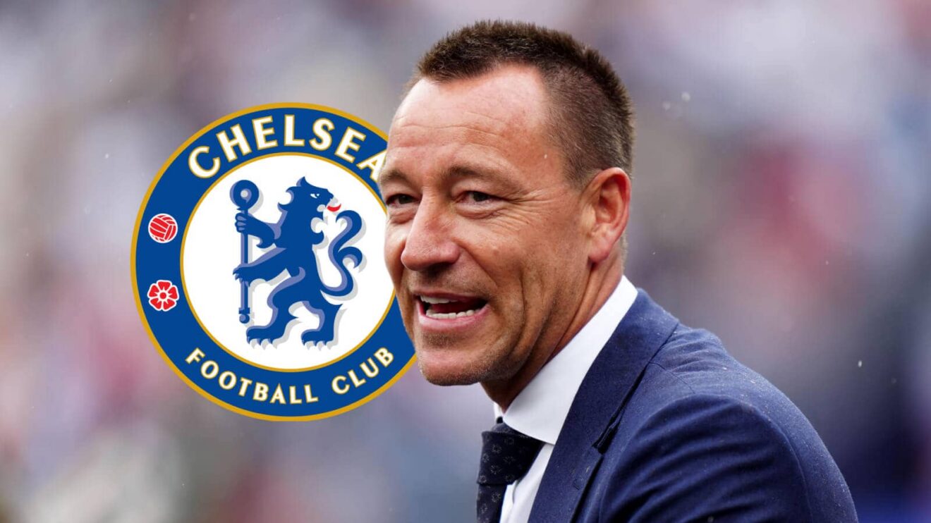 Chelsea legend John Terry next to the club badge