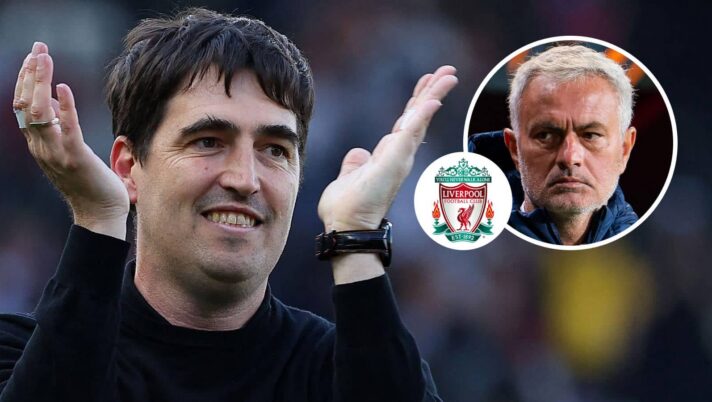 Liverpool manager Andoni Iraola, Liverpool badge and Real Madrid manager Jose Mourinho - copyright TEAMtalk