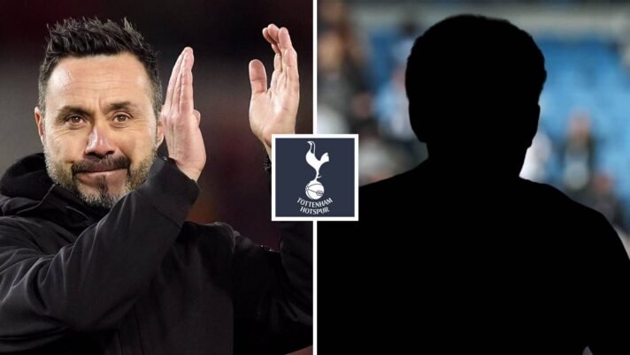 Split image of Tottenham Hotspur manager Roberto De Zerbi and a shadow, with the Tottenham Hotspur badge in between - copyright TEAMtalk