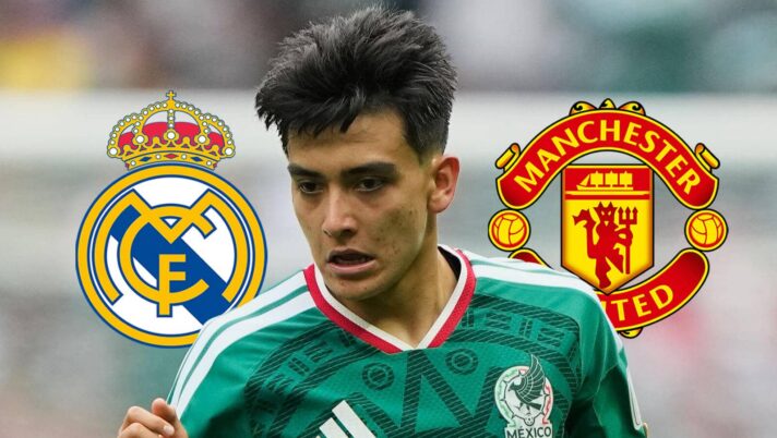 Real Madrid badge, Gilberto Mora and Manchester United badge - copyright TEAMtalk