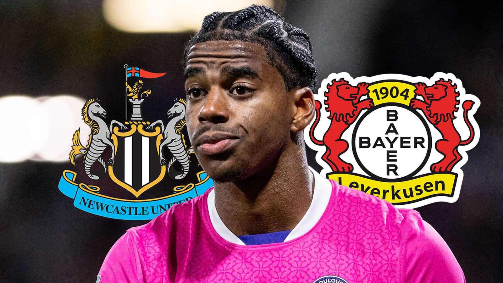 Dayann Methalie with Newcastle, Bayer Leverkusen badges