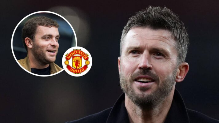 Fabrizio Romano, Manchester United badge and Michael Carrick - copyright TEAMtalk