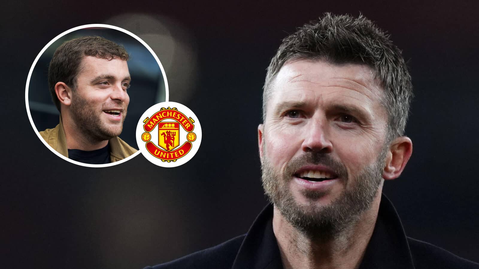 Fabrizio Romano, Manchester United badge and Michael Carrick - copyright TEAMtalk