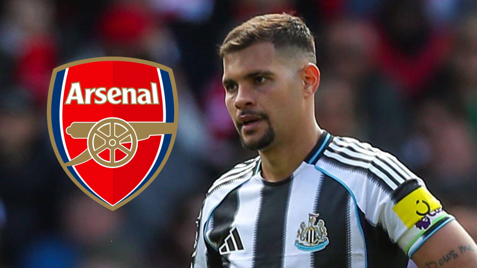 Newcastle star Bruno Guimaraes with an Arsenal badge