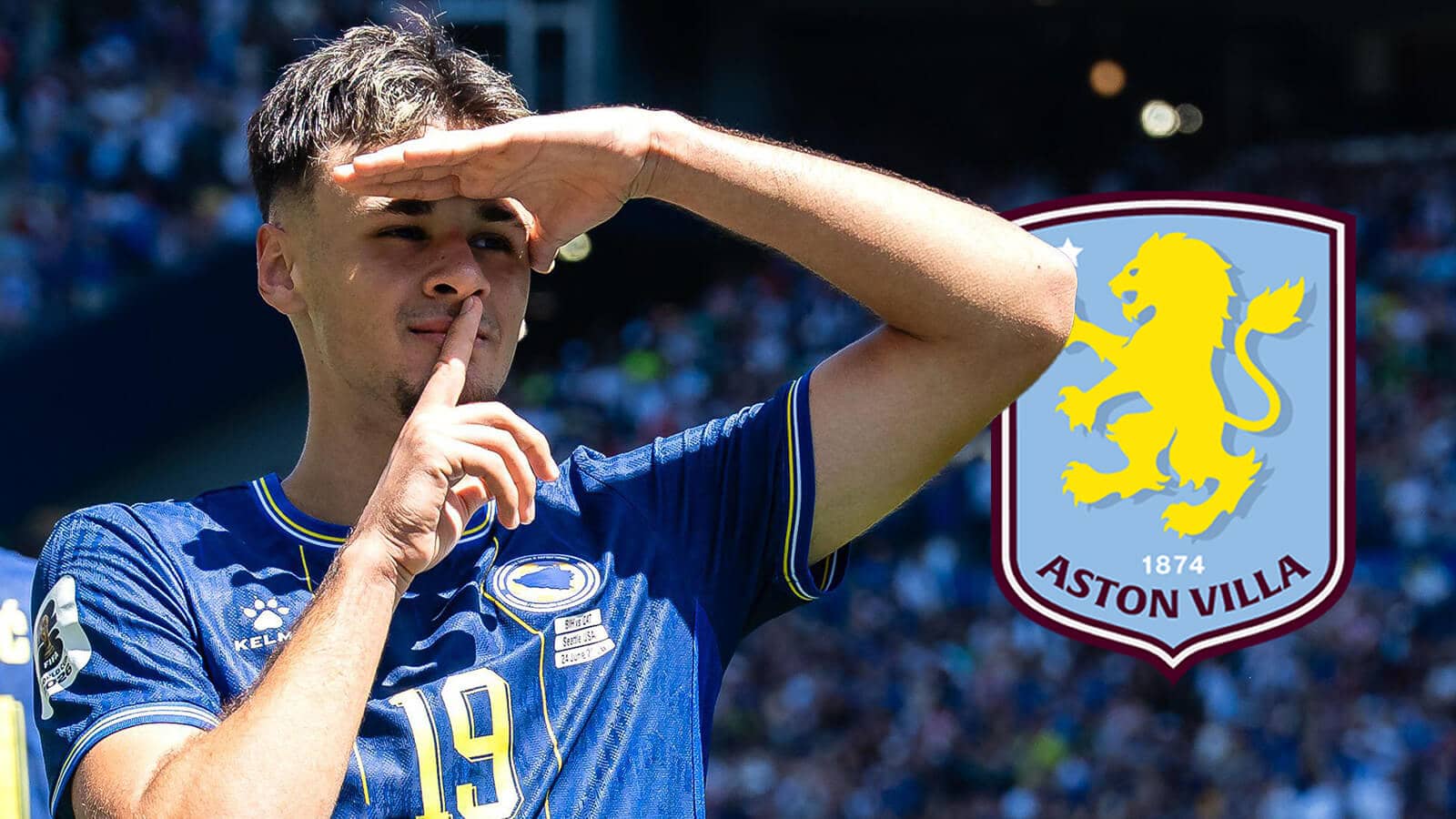 Kerim Alajbegovi with Aston Villa badge