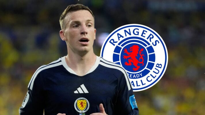 Lewis Ferguson with a Rangers badge