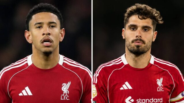 Manchester City star Savinho and Pedro Neto of Chelsea with Liverpool shirts Photoshopped on them