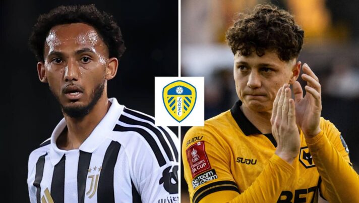 Juventus star Lloyd Kelly and Ladislav Krejci alongside the Leeds United badge