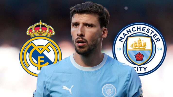 Real Madrid badge, Manchester City defender Ruben Dias and Manchester City badge - copyright TEAMtalk
