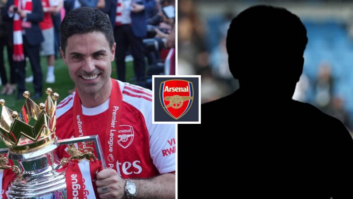 Split image of Arsenal manager Mikel Arteta and a shadow, with the Arsenal badge in between - copyright TEAMtalk