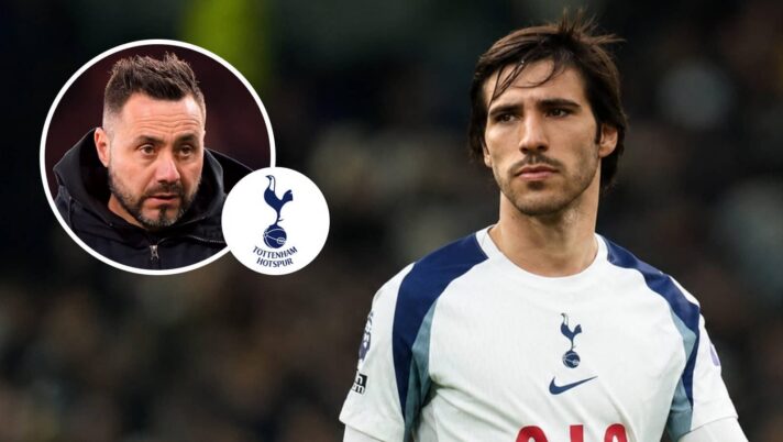 Sandro Tonali in Tottenham shirt with Roberto De Zerbi