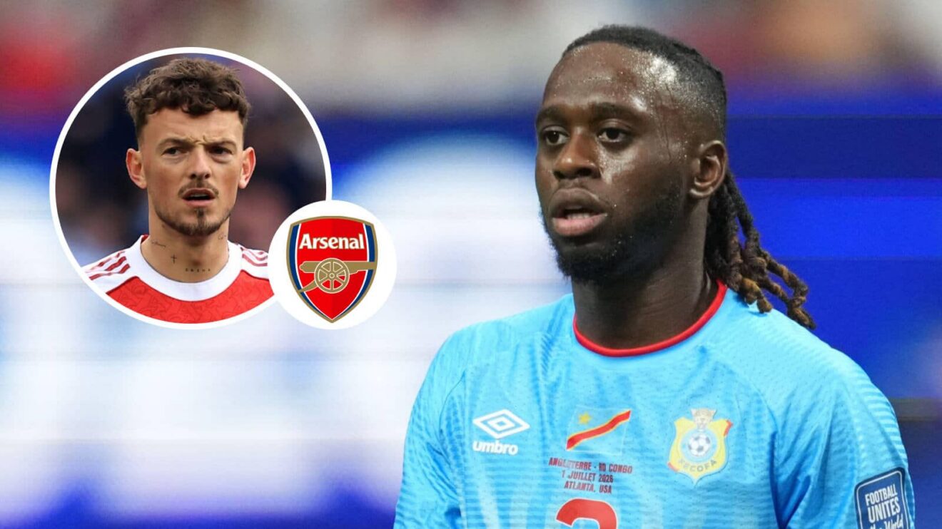 West Ham's DR Congo star Aaron Wan-Bissaka could replace Ben White, inset and next to the Arsenal badge, at Emirates Stadium