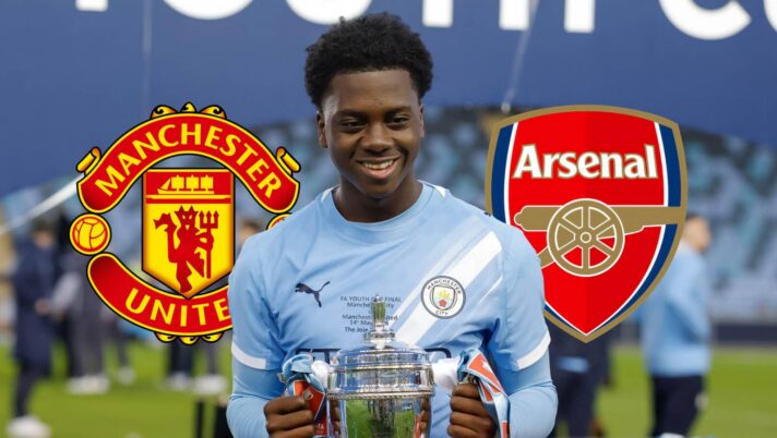 Xavier Parker with Man Utd and Arsenal badges