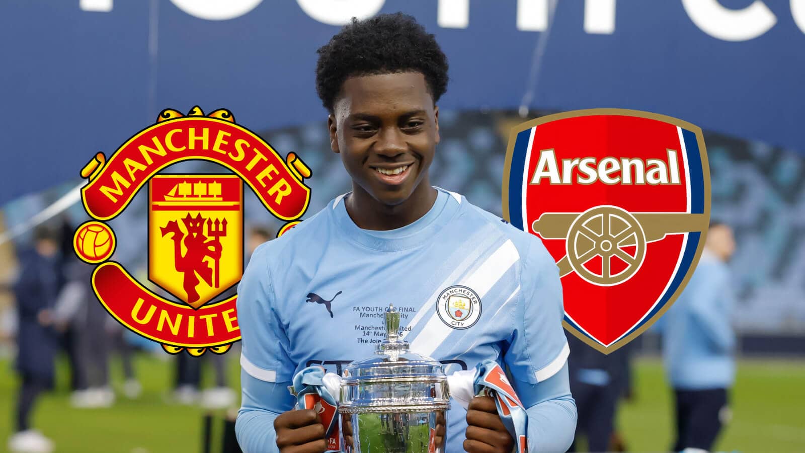 Xavier Parker with Man Utd and Arsenal badges
