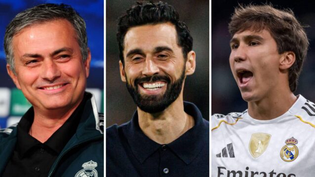 Jose Mourinho, Alvaro Arbeloa and Gonzalo Garcia
