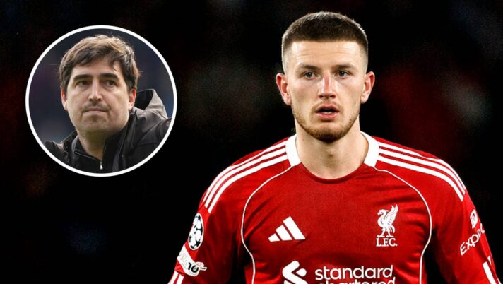 New Liverpool boss Andoni Iraola, inset, could make a move to bring Adam Wharton to Anfield. The player is seen here with a Liverpool kit Photoshopped on him