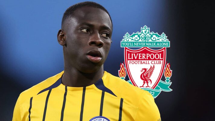 Brighton star Yankuba Minteh with a Liverpool badge