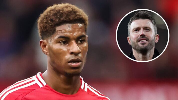 Manchester United star Marcus Rashford and, inset, the club's manager Michael Carrick