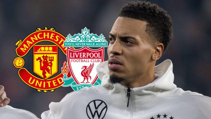 Germany star Felix Nmecha next to the Manchester United and Liverpool badges