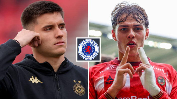 Vanja Dragojevic and Jens Hjerto-Dahl with a Rangers badge