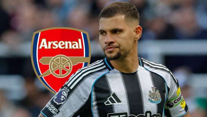 Newcastle star Bruno Guimaraes with an Arsenal badge