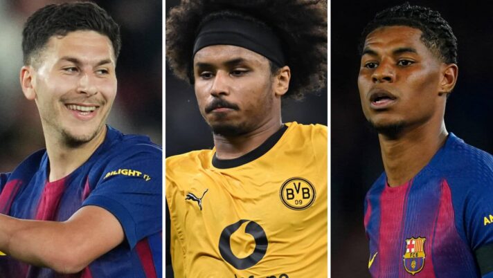 Barcelona winger Rooney Bardghji, Karim Adeyemi of Borussia Dortmund and recent Barcelona loanee Marcus Rashford