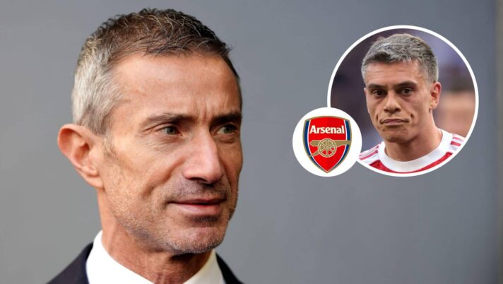 Arsenal sporting director Andrea Berta has agreed to sell Leandro Trossard, inset, seen here next to the club badge