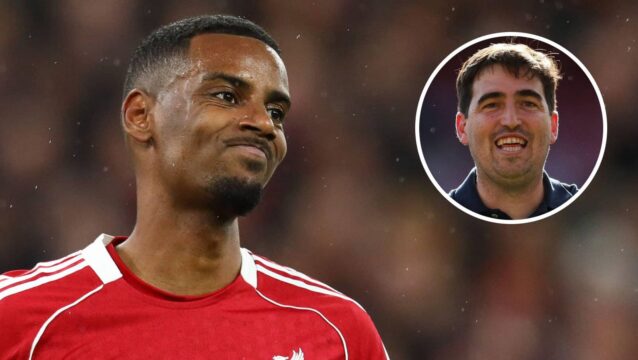 Liverpool striker Alexander Isak and, inset, new Reds manager Andoni Iraola