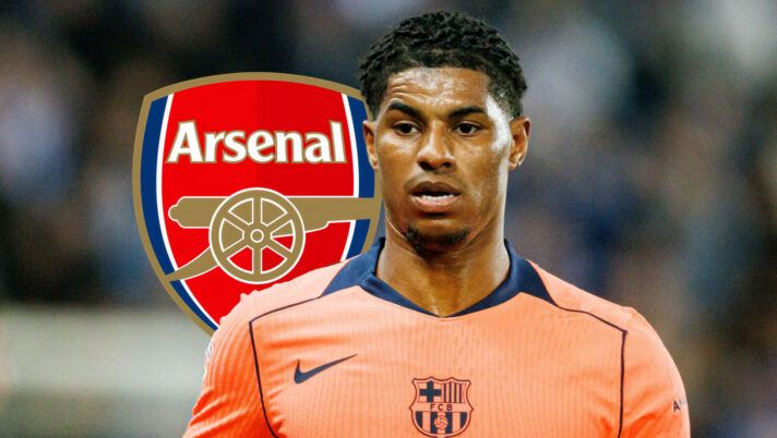 Marcus Rashford with Arsenal badge