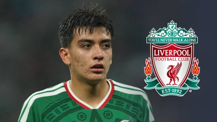 Mexico star Gilberto Mora with a Liverpool badge