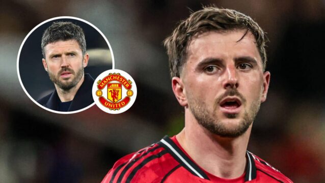 Michael Carrick, Manchester United badge and Mason Mount - copyright TEAMtalk