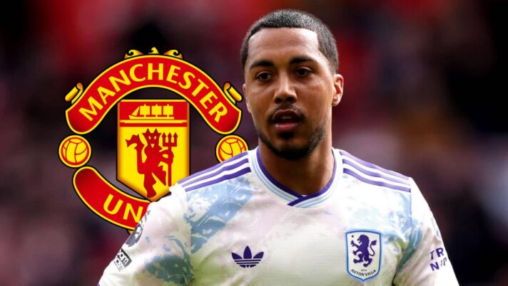 Manchester United badge next to Aston Villa star Youri Tielemans - copyright TEAMtalk