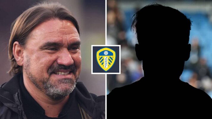 Split image of Leeds United manager Daniel Farke and a shadow, with the Leeds United badge in between - copyright TEAMtalk
