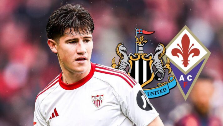 Sevilla star Oso with Newcastle and Fiorentina badges