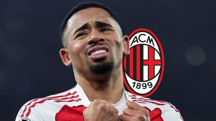 Arsenal star Gabriel Jesus with an AC Milan badge