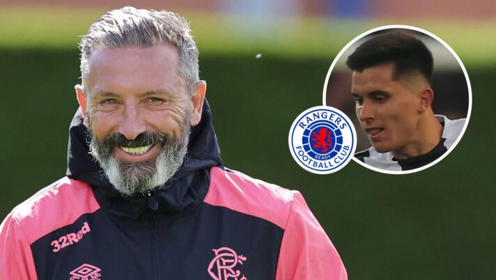 Derek McInnes with Vanja Dragojevic and Rangers badge