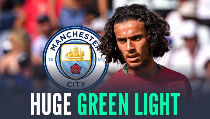 Ayyoub Bouaddi with Man City badge and the words 'huge green light'