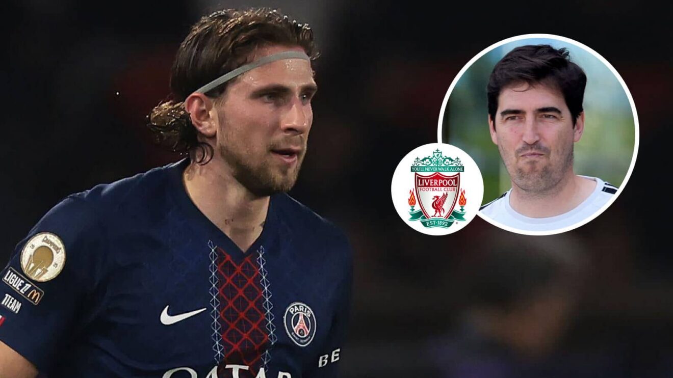 PSG star Illia Zabarnyi has been tipped to reunite with Andoni Iraola, inset, seen here next to the Liverpool badge
