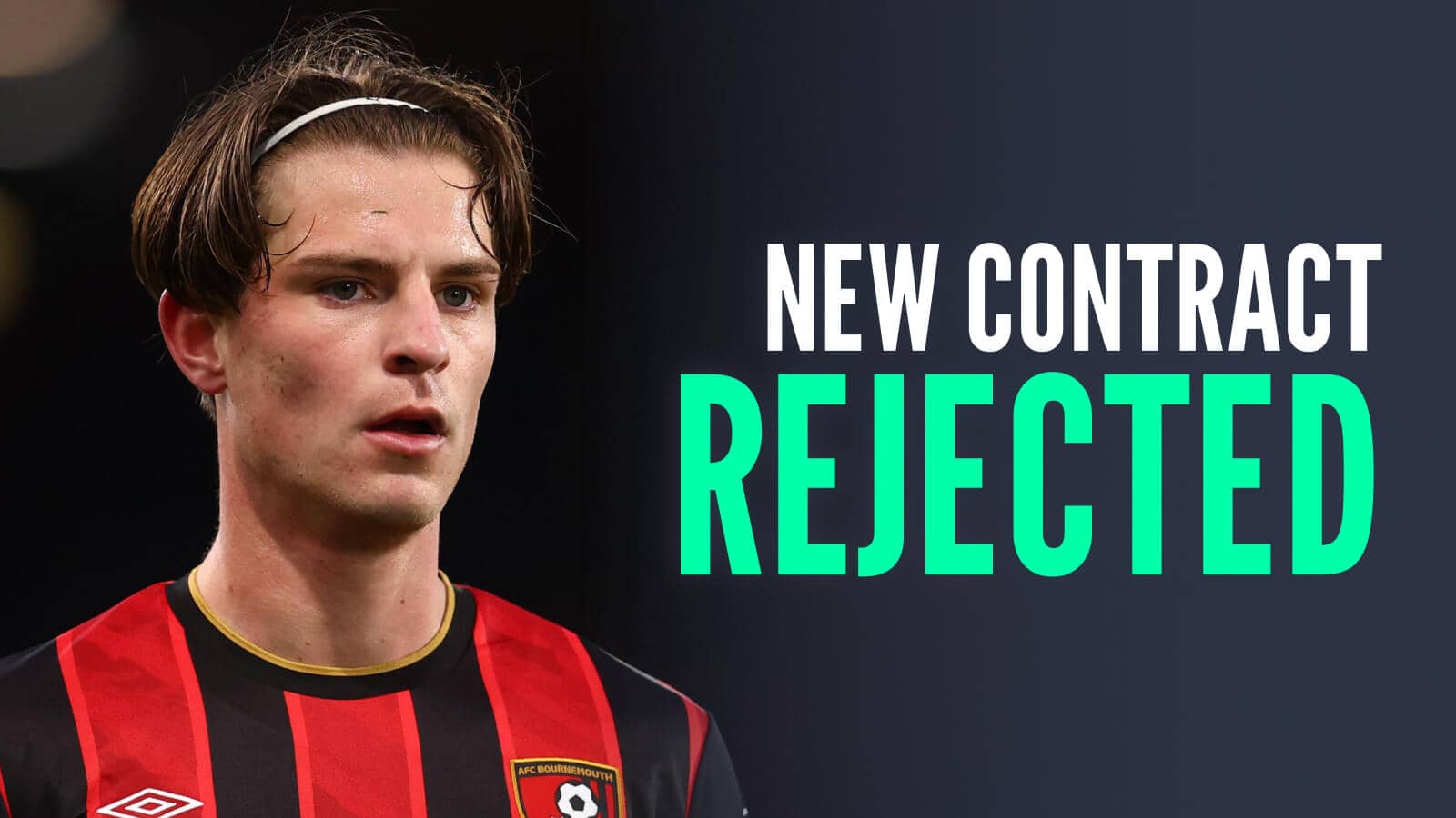 Bournemouth midfielder Alex Scott next to the wods 'new contract rejection'
