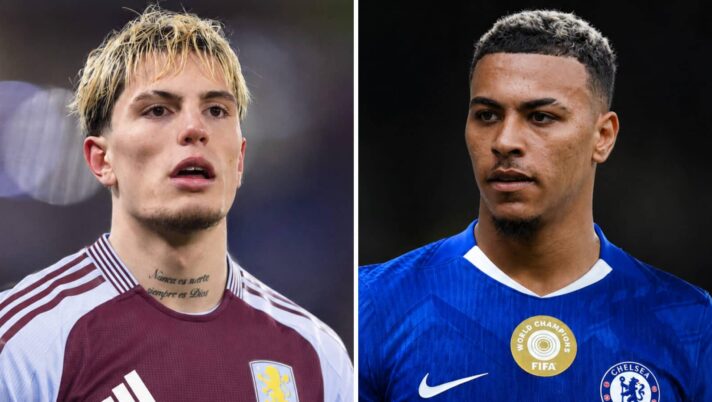 Alejandro Garnacho with an Aston Villa shirt Photoshopped on him and new Chelsea player Morgan Rogers with his new side's kit Photoshopped on him