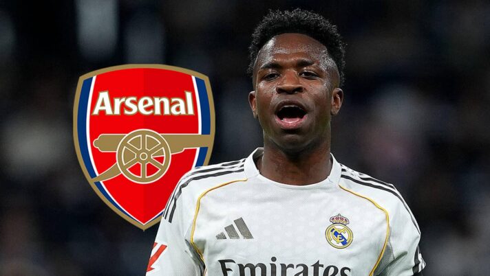 Arsenal badge, Real Madrid winger Vinicius Jr