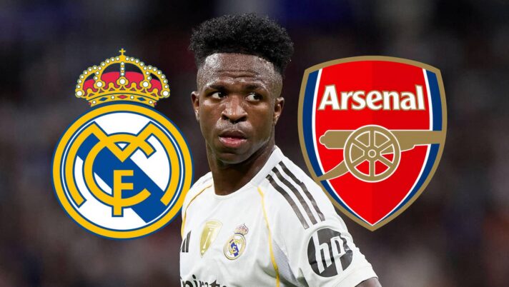 Real Madrid badge, Vinicius Junior and Arsenal badge - copyright TEAMtalk