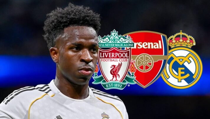 Vinicius Junior, Liverpool badge, Arsenal badge and Real Madrid badge - copyright TEAMtalk