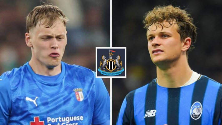 Lukas Hornicek, Giorgio Scalvini with Newcastle badge