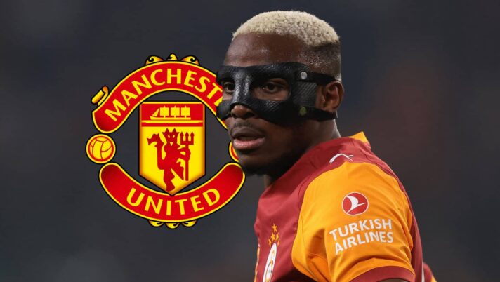 Victor Osimhen with Man Utd badge