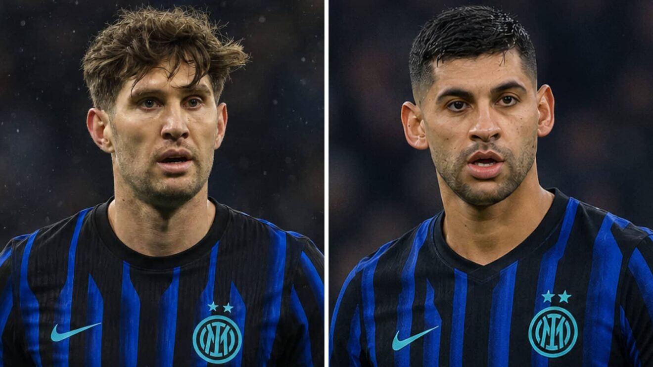 Former Man City defender John Stones and Cristian Romero of Tottenham Hotspur with Inter Milan shirts Photoshopped on them