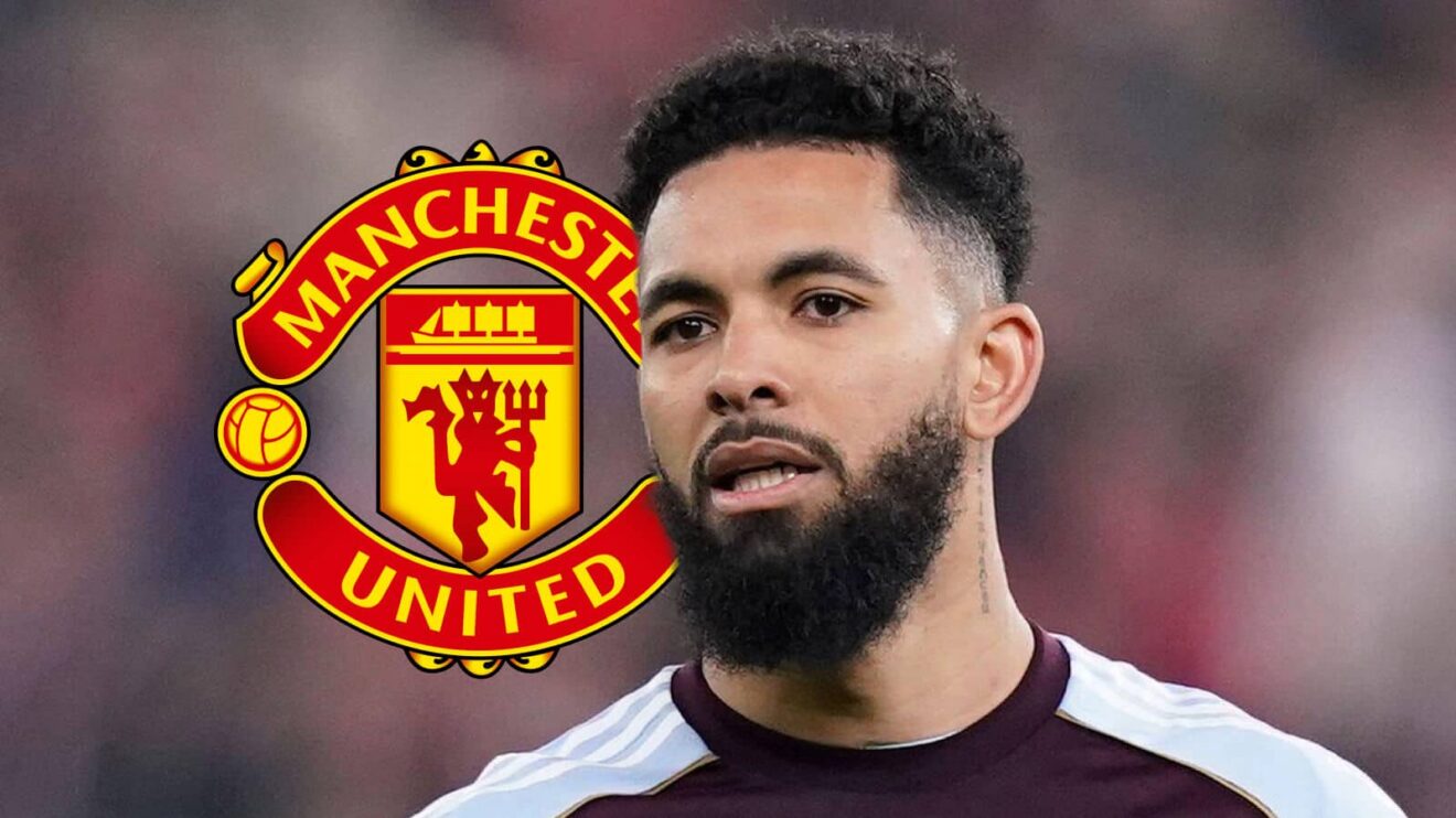 Manchester United badge next to Douglas Luiz - copyright TEAMtalk