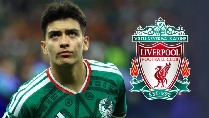 Gilberto Mora with Liverpool badge
