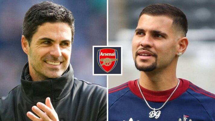 Mikel Arteta with Arsenal midfield target Bruno Guimaraes