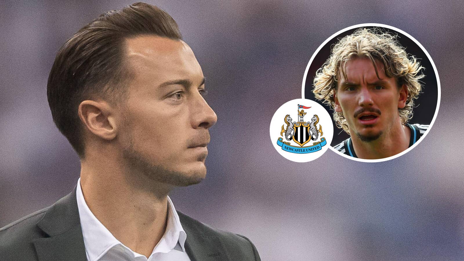 New Newcastle boss Matthias Jaissle and, inset, Nick Woltemade, next to the Newcastle United badge